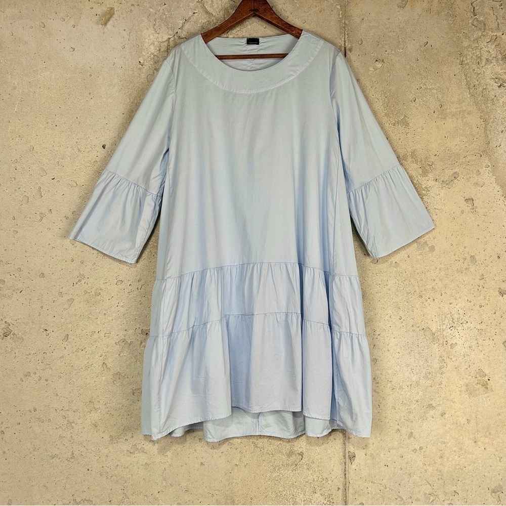 Aequamente light blue tiered long sleeve knee length babydoll dress large